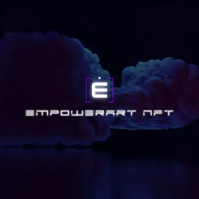 Logo de EmpowerartNFT con fondo oscuro y diseño artístico de humo.
